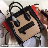 Purchase Celine Luggage Nano Tote Bag In Original Grained Leather Chocolate/Black/Orange 71915