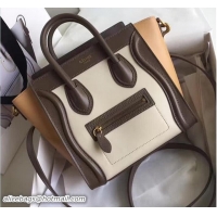 Best Price Celine Luggage Nano Tote Bag In Original Calfskin Leather White/Chocolate/Yellow 71915