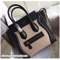 Classic Celine Luggage Mini Tote Bag in Original Leather Grained Apricot/Black/Dark Green 72015 2017