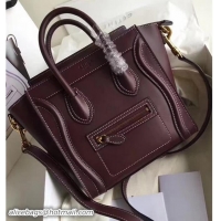 Classic Celine Luggage Nano Tote Bag In Original Leather Quilting Burgundy 72025