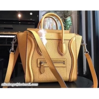 Best Product Celine Luggage Nano Tote Bag In Original Leather Grained Yellow 72026