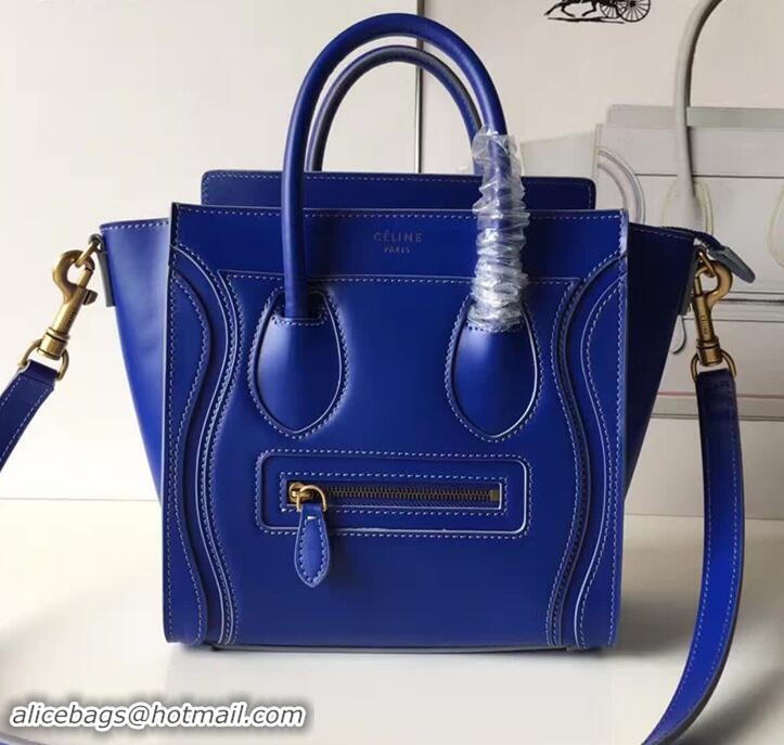 Stylish Celine Luggage Nano Tote Bag In Original Calfskin Smooth Leather Sapphire 72028
