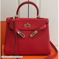 Duplicate Hermes Kelly 28CM/32CM Bag In Togo Leather With Gold Hardware 72302 Red
