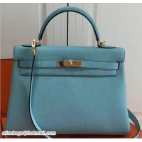 Well Crafted Hermes Kelly 28CM Bag In Togo Leather With Gold Hardware 72302 Light Blue