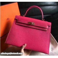Inexpensive Hermes Kelly 28CM Bag In Original Epsom Leather With Gold/Silver Hardware 72308 Hot Pink
