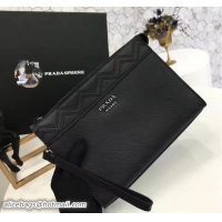 Discount Prada Saffiano Leather Pouch With Intarsia Details Travel Kit 2NE009 Black