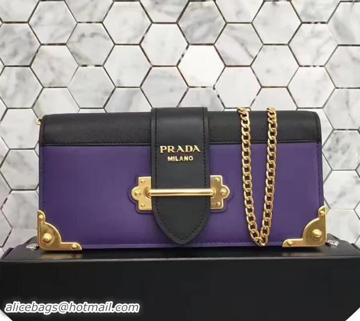Luxurious Prada Cahier Calf Leather And Saffiano Leather Clutch Bag 1BF048 Purple/Black