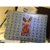Best Grade MCM Rabbit Ipad Pouch Clutch Bag 81010 Blue