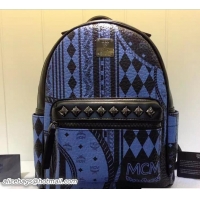 1:1 MCM Stark Baroque Print Backpack Bag 81033 Blue