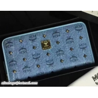 Good Quality MCM Studded Color Visetos Zip Around Large Wallet 81121 Blue