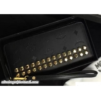 Good Quality MCM Studded Heritage Zip Around Large Wallet 81118 Black/Gold