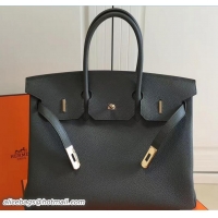 Low Cost Hermes Clemence Leather Birkin 25cm Bag 81505 Dark Gray with Gold Hardware