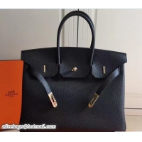Charming Hermes Clemence Leather Birkin 25cm Bag 81505 Black/Fuchsia with Gold Hardware