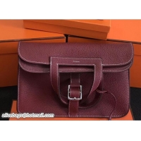 Good Quality Hermes Leather Halzan Tote Bag 91008 Bordeaux Red