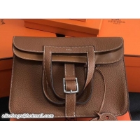 Sophisticated Hermes Leather Halzan Tote Bag 91008 Khaki