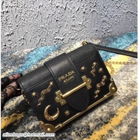 Well Crafted Prada Cahier Metal Shoulder Bag 1BH018 Black 2017