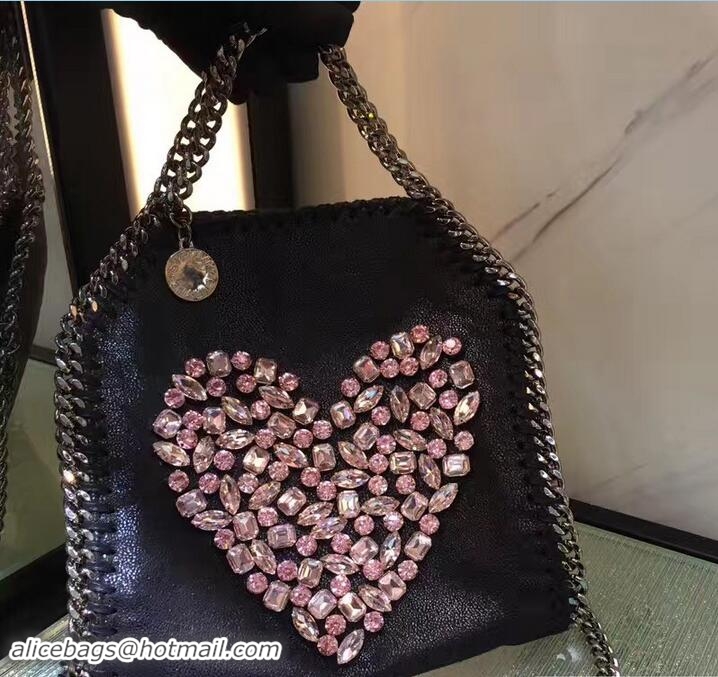 Crafted Stella McCartney Black Falabella Crystal Stones Tiny Tote Bag Pink Heart 92820 2017