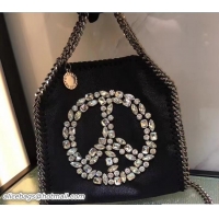 Popular Style Stella McCartney Black Falabella Crystal Stones Tiny Tote Bag White Peace 92820 2017