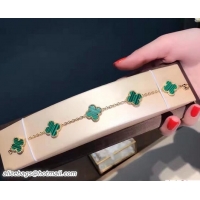 Grade Quality VanCleef&Arpels 5 Motifs Vintage Alhambra Bracelet Green Gold 102738