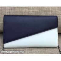 Luxury Celine Diagonal Large Flap Wallet On Chain 109053 Navy Blue/White 2017