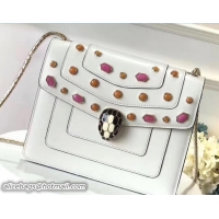 Shop Duplicate Bvlgari Gen Studs Serpenti Forever Flap Cover Small Bag 111307 White/Pink 2017