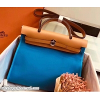 Luxury Hermes Canvas And Leather Her Bag Zip 31 Bag 12011 Macaron Blue/Khaki