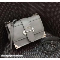 Low Cost Prada Cahier Leather Shoulder Bag 1BD095 Gray 2018