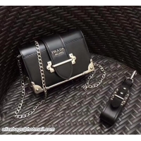 Classic Prada Cahier Calf Leather Shoulder Bag 1BH018 Black 2018