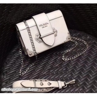 Top Design Prada Cahier Calf Leather Shoulder Bag 1BH018 White 2018