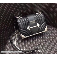 Famous Prada Cahier Calf Leather Shoulder Bag 1BH018 Matelassé Black 2018