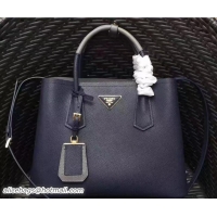 Unique Prada Two-Tone Handles Saffiano Double Leather Bag 1BG775 Dark Blue/Gray 2018