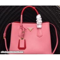 Sumptuous Prada Two-Tone Handles Saffiano Double Leather Bag 1BG775 Pink/Red 2018