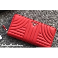 Low Cost Prada Quilted Leather Zip Wallet 1ML506 Red 2018