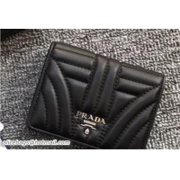 Best Grade Prada Small Quilted Leather Compact Wallet 1MV204 Black 2018