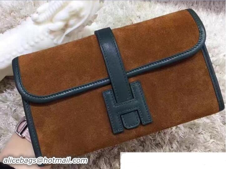 Top Grade Hermes Epsom Suede Patchwork Long Wallet Clutch Bag 41501 Dark Green