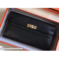 Good Looking Hermes Lace Kelly Long Wallet in Swift Leather 411025 Black
