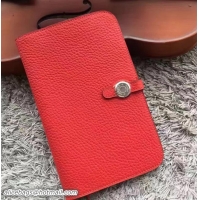 Durable Hermes Dogon Original Leather Passport Holder Wallet 41502 Red