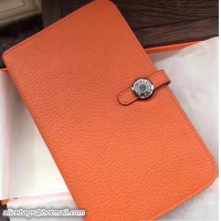 Unique Style Hermes Dogon Original Leather Passport Holder Wallet 41502 Orange