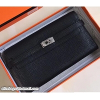 Unique Style Hermes Togo Leather Kelly Long Wallet 416015 Black
