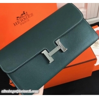 Original Cheap Hermes Swift Leather Constance Long Wallet 416011 Emerald Green