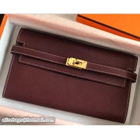 Fashion Luxury Hermes Swift Leather Kelly Long Wallet 416020 Bordeaux
