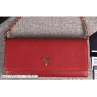 Luxury Prada Saffiano Leather Flap Chain Shoulder Wallet 1M1290 Red