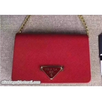 Good Product Saffiano Leather Flap Chain Shoulder Bag 1BP006 Triangle Logo Red