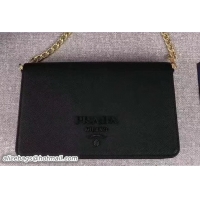 Perfect Prada Saffiano Leather Matching Tone Metal Hardware Chain Wallet Bag 1BP012 Black 2018