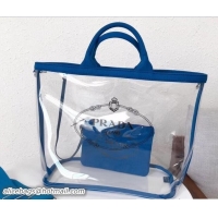 Stylish Prada Fabric and Transparent Plexiglas PVC Bag 1BG164 Blue 2018