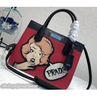 Pretty Style Prada Dual Calf Leather Bag 1BG122 Comics Patch Red 2018