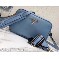 Good Looking Prada Calf Leather Shoulder Camera Bag 1BH082 Light Blue 2018