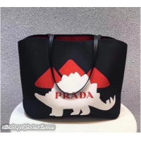 Expensive Prada Printed Canvas Tote Bag 1BG220 Dino Black 2018
