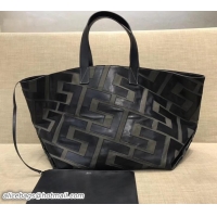 Luxury Celin Textile and Leather Patchwork Medium Tote Bag 111806 Black