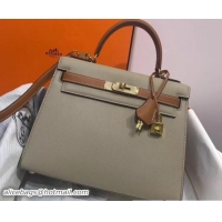 Sumptuous Hermes Bicolor Kelly 28cm Bag in Epsom Leather 1102256 Pale Gray/Brown